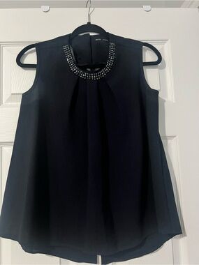 Mandy Evans Embellished Neck Sleeveless Black Top